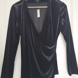 TALBOTS BLACK OFF THE SHOULDER LUXE VELOUR LONG SLEEVE TUNIC TOP SIZE S‎